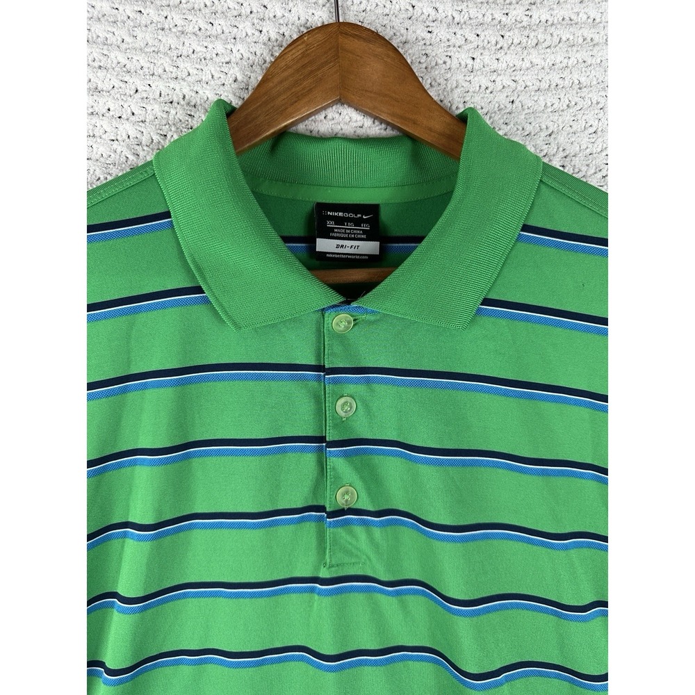 Nike Golf Dri-Fit Polo Shirt Green Blue Striped Performance Mens XXL